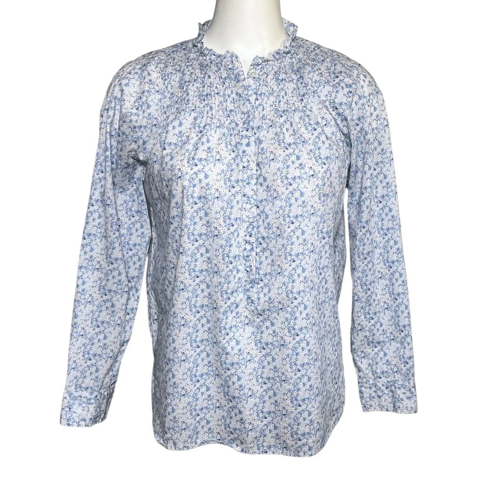 J.Crew Liberty Fabric Misti Valeria Floral Popover Blouse Ruffle Neck XS